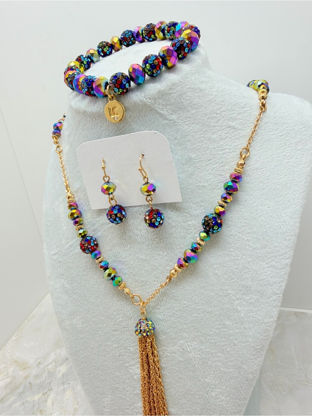 Liz Claiborne Iridescent Bead Necklace, Bracelet & Earring Set